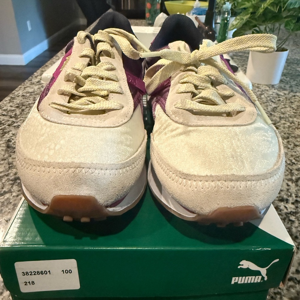 Puma Cream and Purple Athletic Shoes